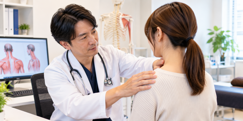 肩こり・首こりについて医師が診察する様子